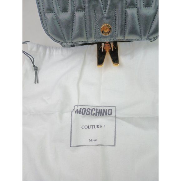 Moschino Couture Black Quilted Leather Gold Logo M Plaque Shoulder Bag - Picture 7 of 9